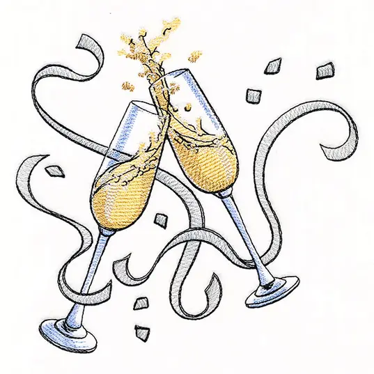 Coupe de champagne et serpentins brodés